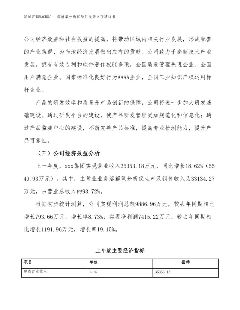 溶解氧分析仪项目投资立项建议书